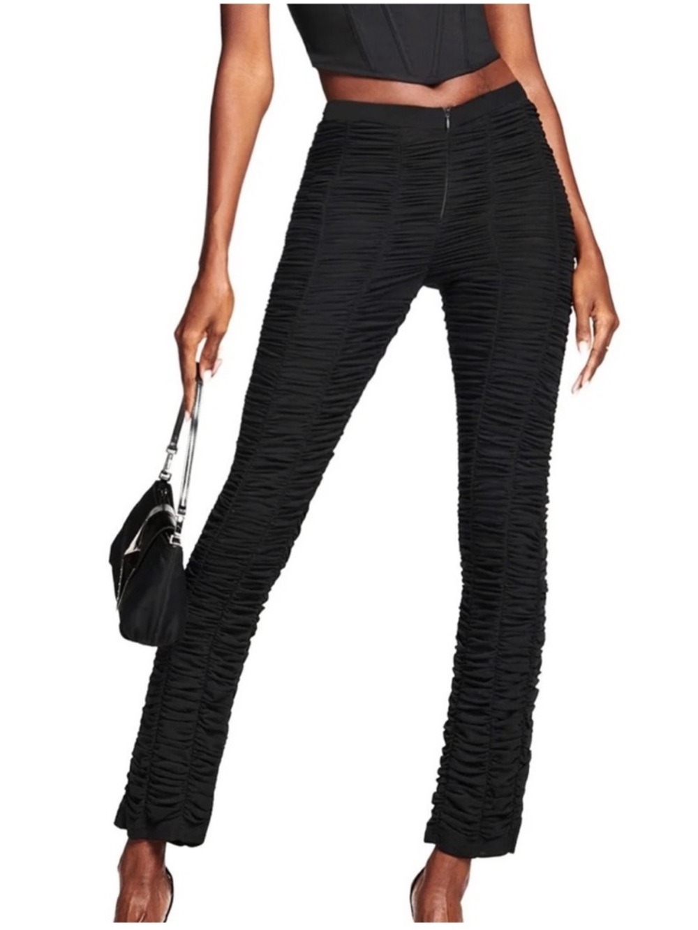 I.AM.GIA Black Ruched Straight-Leg Pants